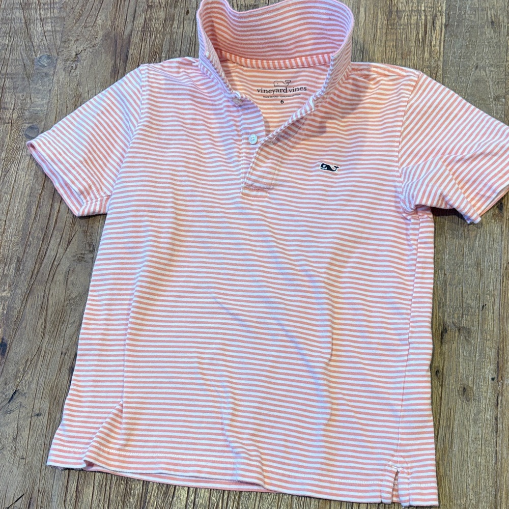 Vineyard Vines Kids Polo in Pink and White Stripes